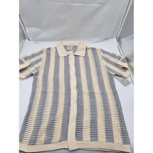 NEW Massive Luxury Mens Sweater X Large Knit Crochet Striped Cotton Button